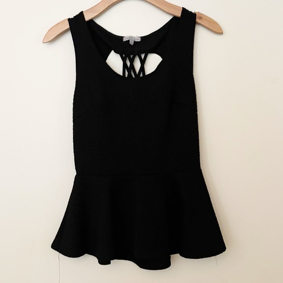 Charlotte Russe Tops - Charlotte Russe‎ Black Peplum Tank Top Womens Sz Medium Fitted Back Strap Detail